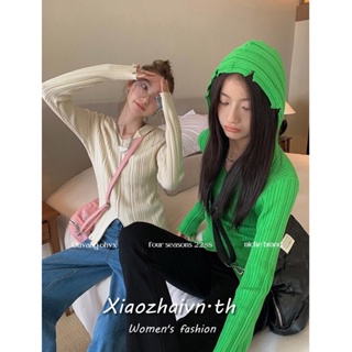 Xiaozhainv เสื้อกันหนาวแขนยาว มีฮู้ด ผ้าถัก ทรงสลิมฟิต สําหรับผู้หญิง