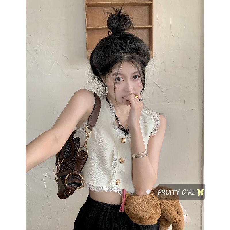 เสื้อกั๊กสั้น ประดับพู่ ขนาดเล็ก เข้ากับทุกการแต่งกาย สไตล์ฝรั่งเศสเรโทร สําหรับผู้หญิง