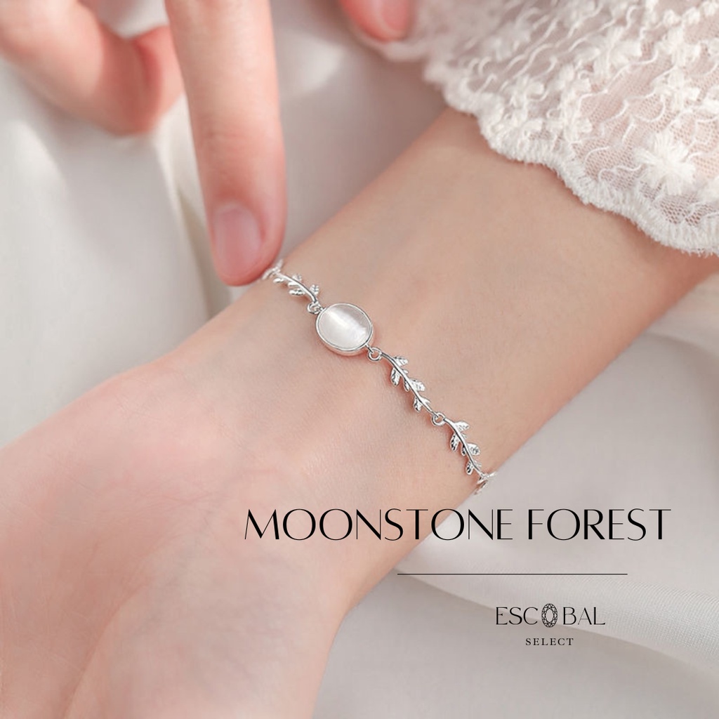 ESCOBAL กําไลนําโชค MOONSTONE FOREST กําไลสายมู สร้อยข้อมือเงินแท้ สร้อยข้อมือหินโมรา วาเลนไทน์