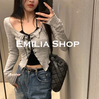 EMILIA SHOP เสื้อครอป เสื้อ เสื้อผ้าแฟชั่นผู้หญิง เสไตล์เกาหลี สําหรับผู้หญิง ES220260