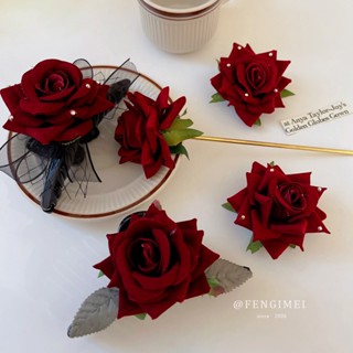 1 Pcs 11x6.5cm red color rose brooch/hairpin French Retro Star Dot Diamond Bowknot Rose Flower Clamping Clip High quality Shark Hair Clip