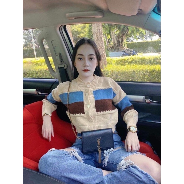 เสื้อคลุมไหมพรมแขนยาวทูโทน