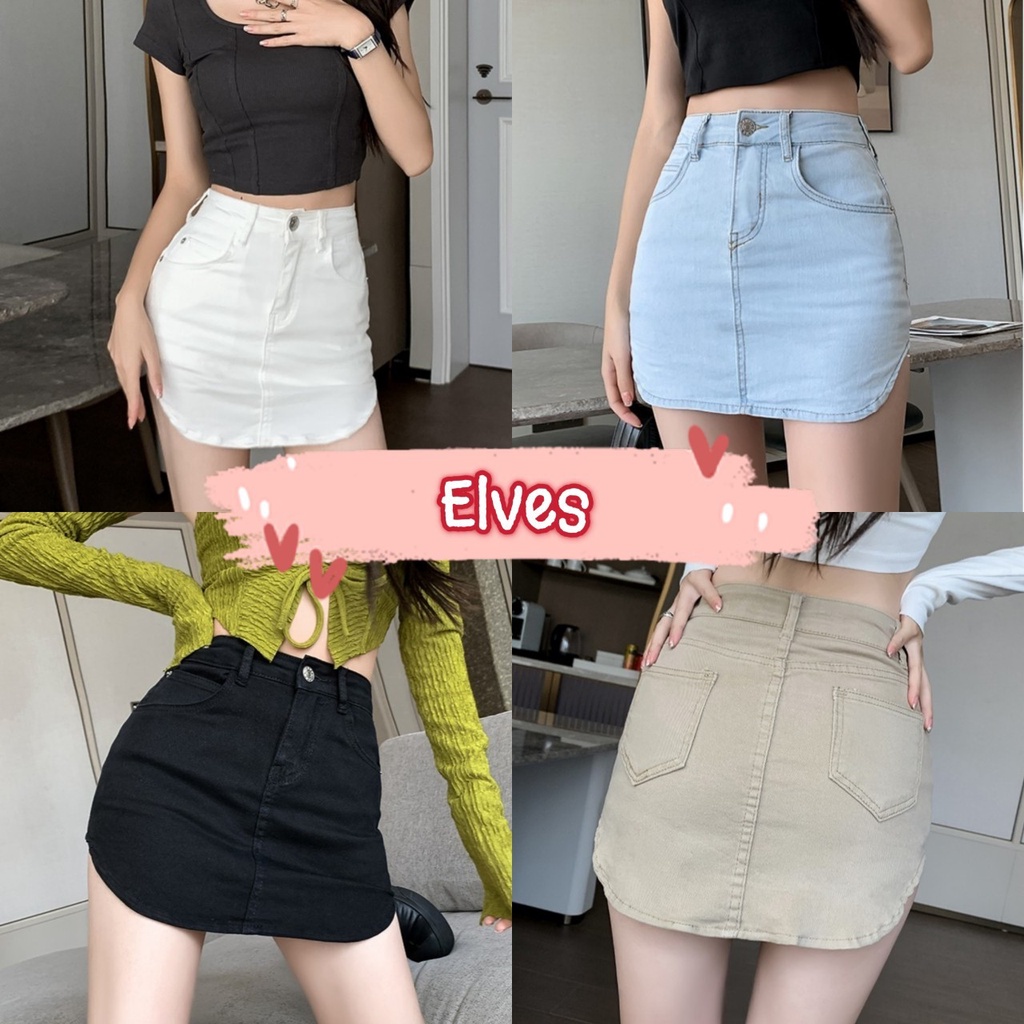 Elves พร้อมส่ง กระโปรงกางเกงยีนส์ ใส่สบายมีไซส์ S M L XL กำลังมา ~1988~ -NZ