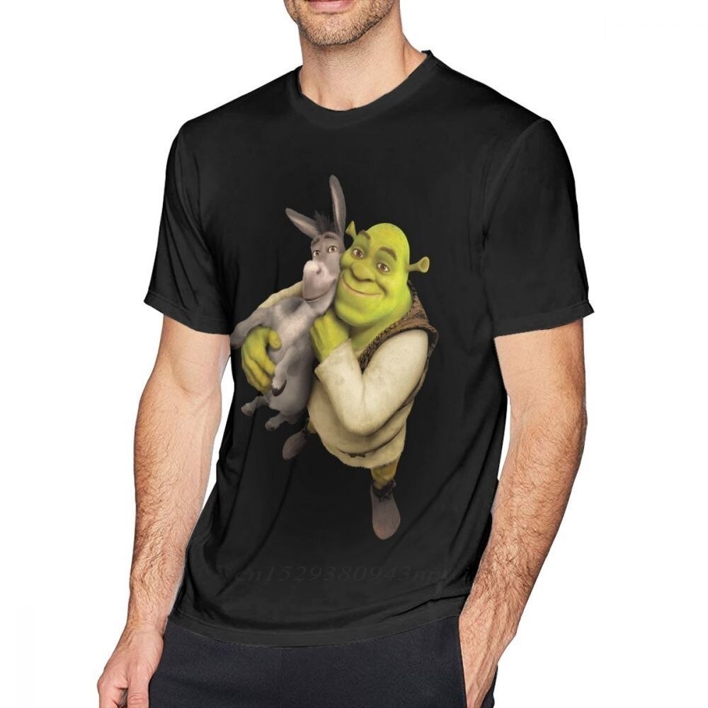 เสื้อยืดชาย Shrek T gömlek Shrek ve eşek T-Shirt moda adam Tee gömlek harika pamuk baskılı kısa koll