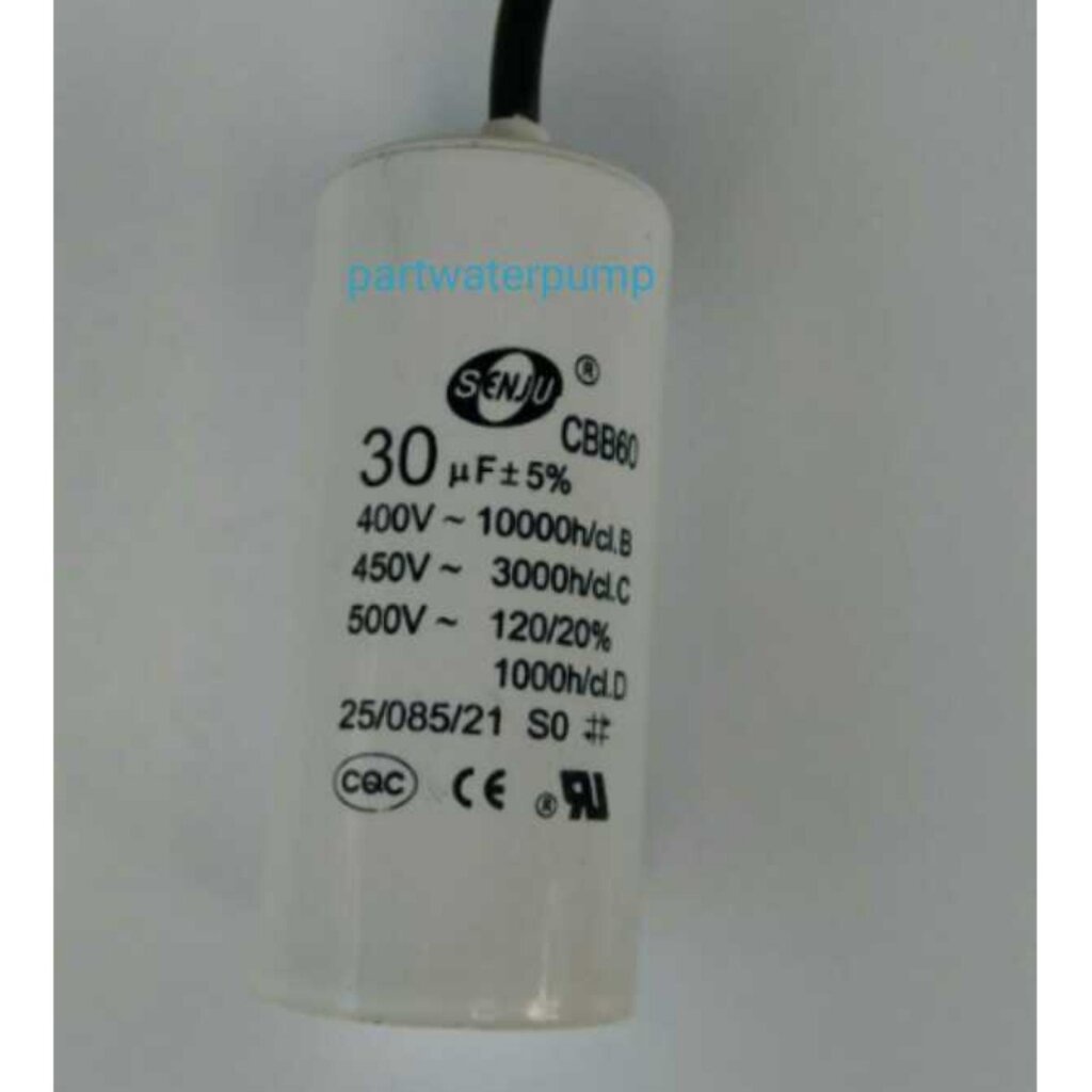 คาปาซิเตอร์,คาปาซิสเตอร์ SJ 30 uF 450V. (ชนิดสาย) แบบกลม CAPACITOR 30uF 450V.