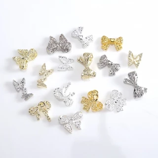 อะไหล่โบว์เงิน/ทอง/รมควัน สำหรับติดตกแต่งเล็บ ถุงละ 25ชิ้น/แพค-โบว์ใหญ่3ชิ้น/แพค 🌈พร้อมส่งในไทย 🌈