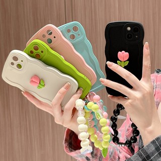 เคสโทรศัพท์มือถือ ซิลิโคนนิ่ม TPU ลายดอกทิวลิป และไข่มุก พร้อมสายคล้องข้อมือ สําหรับ VIVO X21UD X23 X27 X50 X50 pro X60 X60 pro