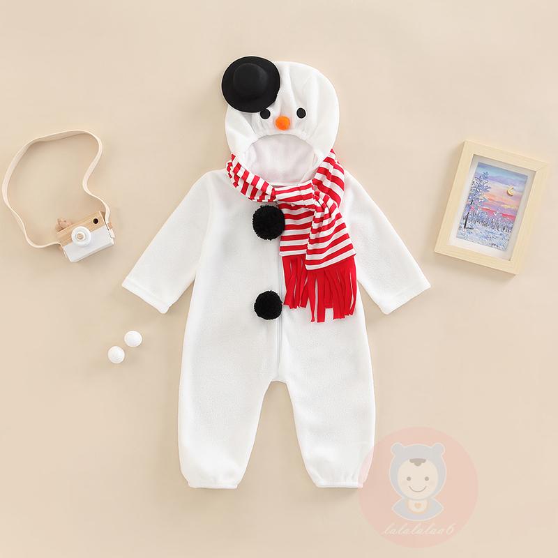 Laa6-infant Baby Jumpsuit พร้อมผ้าพันคอ, Snowman คอสเพลย์มีฮู้ดแขนยาวคริสต์มาส Jumpsuit