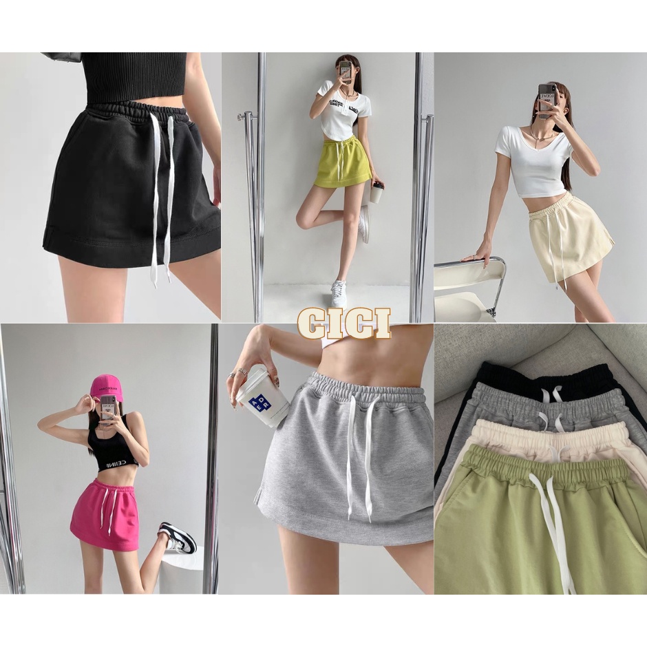 ส่งทันที Cici ❣🇹🇭🚚พร้อมส่ง❣(8950)Mini pants กระโปรงกางเกงทรงเบสิค เกาหลีสไตล์มินิมอล