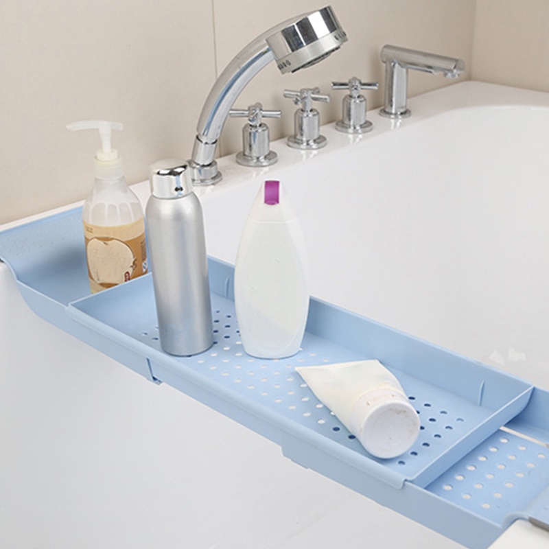 Retractable Bathtub Storage Rack Bath Tray Shelf Plastic Scalable Drain Rack Multi-function Towel Or