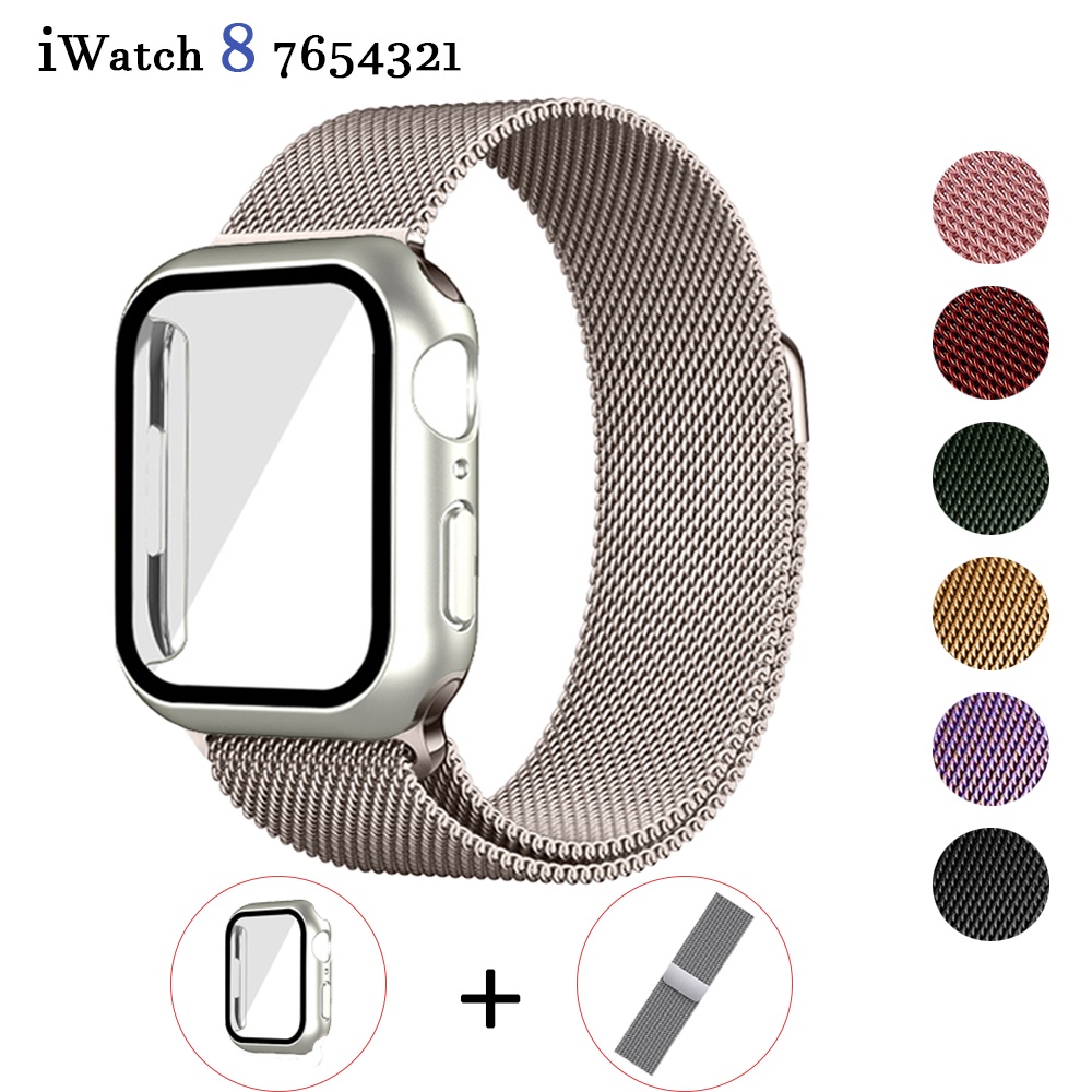สายนาฬิกาข้อมือ สเตนเลส แม่เหล็ก พร้อมเคส สําหรับ Apple Watch Ultra 45 มม. 38 มม. 42 มม. 40 มม. Iwatch Series 3 7 se6