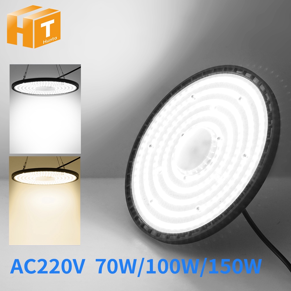 โคมไฟไฮเบย์UFO LED  ไฟโรงงาน 100W 150W 200W โคมไฟอุตสาหกรรมเชิงพาณิชย์กันน้ำสำหรับคลังสินค้า 220V LED Garage Lamp
