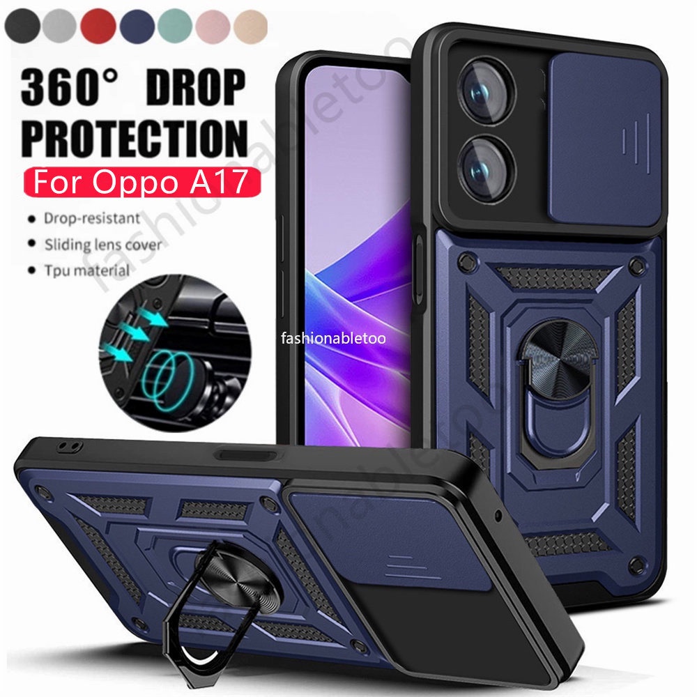 เคสโทรศัพท์มือถือ กันกระแทก ป้องกันเลนส์กล้อง พร้อมแหวนขาตั้ง สําหรับ Oppo A17 K A17K A 17K A78 A58 
