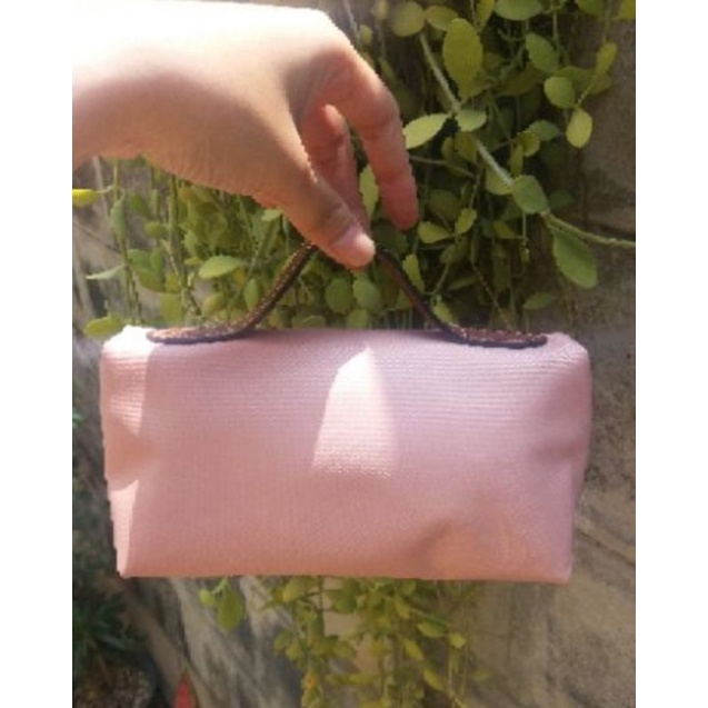 กระเป๋าถือ longchamp แท้💯 สีชมพูอ่อน มือสอง