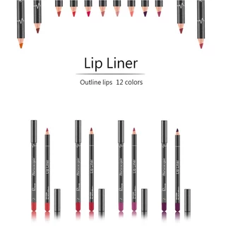 12ชิ้นผู้หญิงลิปสติกกันน้ํายาวนานเคลือบลิปไลเนอร์ดินสอลิปปากกาชุด