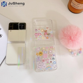 Jusheng เคสโทรศัพท์มือถือแฟชั่น ลายหมี สําหรับ Samsung Z Flip5 Z Flip4 Z Flip3 3 ชิ้น