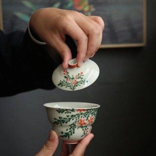 Overglaze color hand-painted gourd-shaped Gaiwan ceramic tea set brewing tea bowl kung fu tea set150ml