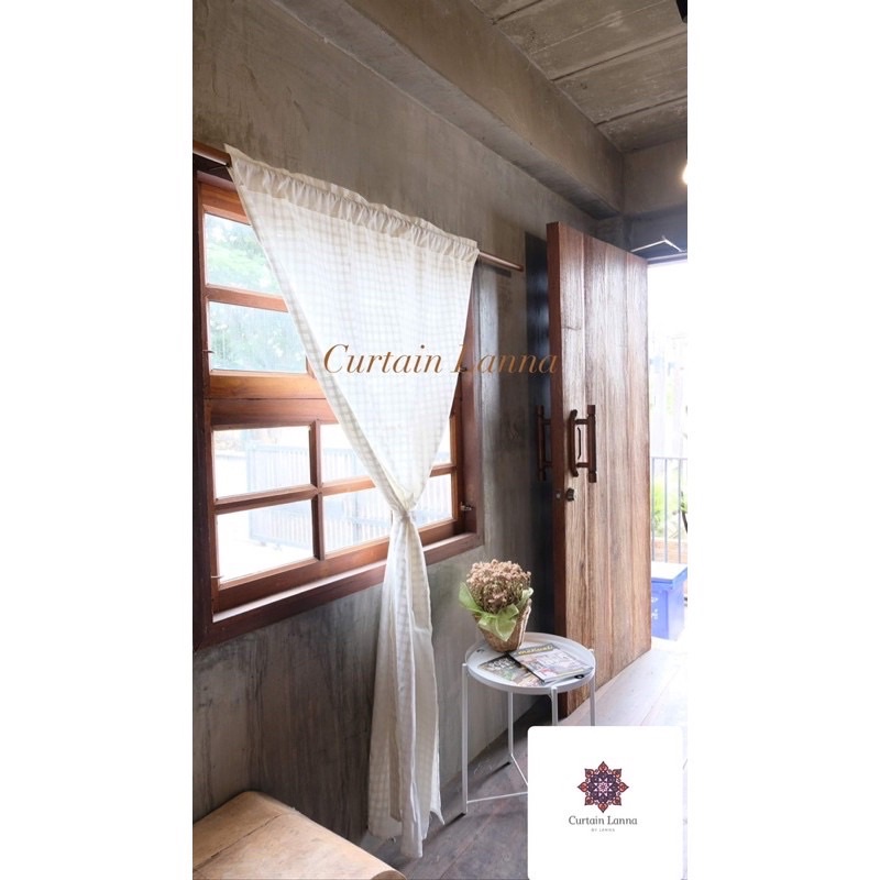 ผ้าม่านผ้าฝ้าย ธรรมดาขนาด กว้าง110สูง230ซม สไตล์มินิมอลสีขาวนวล ผ้าม่าน ลายตาราง