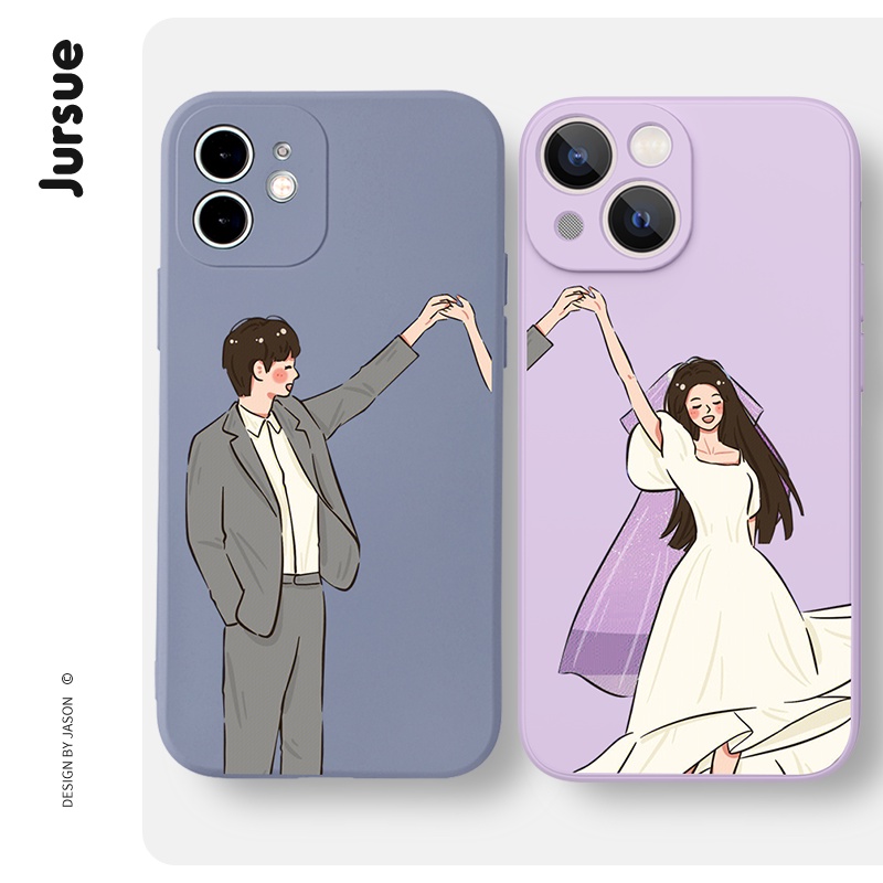 JURSUE เคสคู่ เคสไอโฟน คู่รัก กันกระแทกซิลิโคนนุ่มการ์ตูนน่ารักตลก เคสโทรศัพท์ Compatible for iPhone