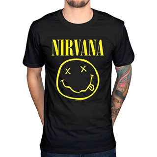 เสื้อยืดผ้าฝ้ายพิมพ์ลาย Yuanl5 [พร้อมส่ง] เสื้อยืดผ้าฝ้าย 100% พิมพ์ลาย Awdip Nirvana Smiley Rock Band Alternative Kurt