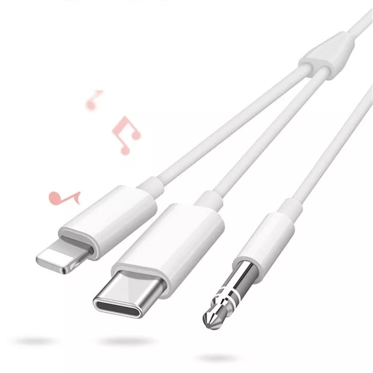 สายJack AUX Type-C & i To 3.5mm Aux Audio Cable  ตัวแปลง รุ่น JH-CM32 สีเยบช่องAUXของลำโพงหรือเครื่องเสียงติดรถยนต์ได้