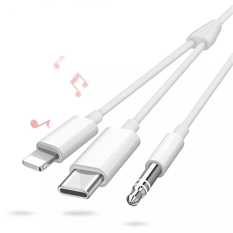 สายJack AUX Type-C & i To 3.5mm Aux Audio Cable ตัวแปลง รุ่น JH-CM32 สีเยบช่องAUXของลำโพงหรือเครื่องเสียงติดรถยนต์ได้