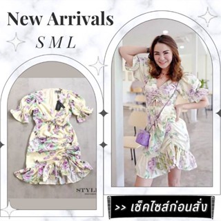 🧧จัดส่งฟรี🧧ชุดเดรสสั้นสีเหลือง Dress เดรสสั้นออกงาน เดรสสั้นน่ารักๆ เดรสสั้นลายดอก เดรสสั้นเซ็กซี่ ชุดเดรสสั้นเหนือเข่า