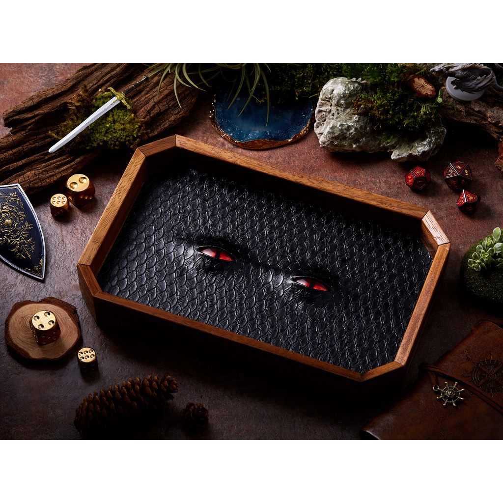 BEHOLDER Dice Tray | Black Leather & Red eye | Octagon Dice Tray | Faux Leather | RPG Dice Tray | Dn