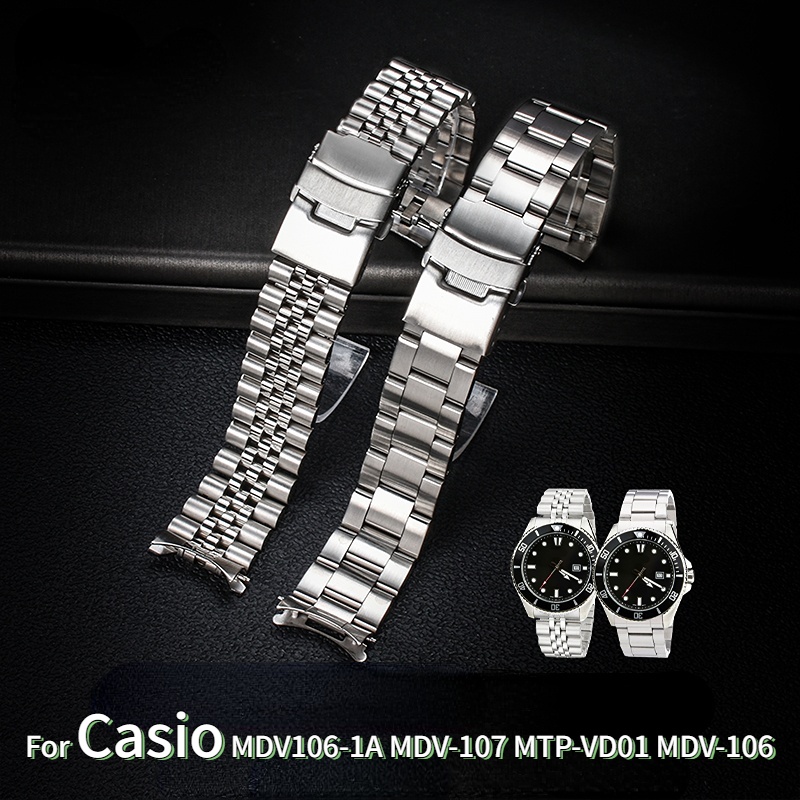 สายนาฬิกาข้อมือ สเตนเลส โลหะ แบบเปลี่ยน สําหรับ Casio MDV106-1A MDV-107 MTP-VD01 MDV-106D 20 มม. 22 