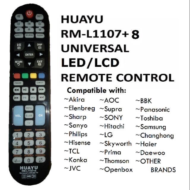 Huayu RM-L1107+8 รีโมทคอนโทรล LED/LCD สากลพร้อมการเล่นสื่อและปุ่ม 3D สําหรับแบรนด์หลัก