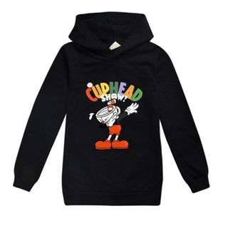เสื้อกันหนาวแขนยาว มีฮู้ด ผ้าฝ้าย 100% พิมพ์ลาย Kawaii Cuphead สไตล์สตรีท สําหรับเด็กผู้ชาย และเด็กผู้หญิง 2-15 ปี
