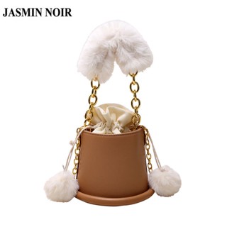 Jasmin NOIR กระเป๋าสะพายไหล่ กระเป๋าถือ หนัง PU ทรงกระบอก แต่งสายโซ่คล้อง สําหรับสตรี