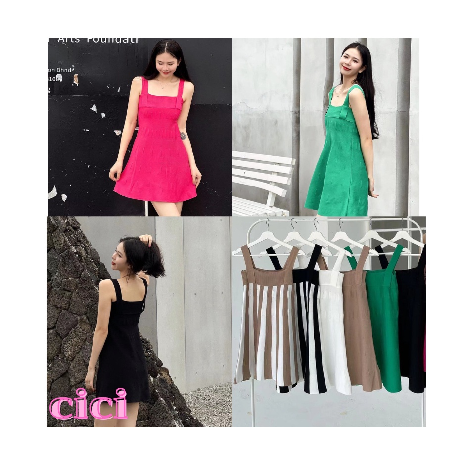 ส่งทันที Cici ❣🇹🇭🚚พร้อมส่ง❣(T1333)มินิเดรสสายเดี่ยวสีพื้น/ลายตรงไหมพรม มีเทคเจอร์ลายผ้า น่ารักสดใสสไตล์สาวเกาสุดดดด