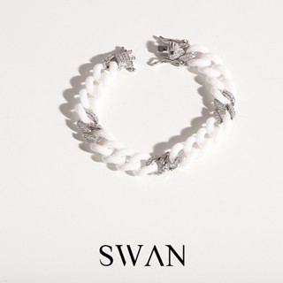 SWAN - Ceramic Chain Bracelet สร้อยข้อมือเงินเซรามิกแท้ ฝังเพชร cubic zirconia คิวบิกเซอร์โคเนีย