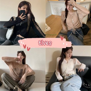 Elves✨พร้อมส่ง✨ เสื้อถักไหมพรมแขนยาว ใส่ได้2แบบหน้าด้านเก๋ๆ ~6561~ -C