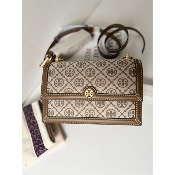 New TORY BURCH T MONOGRAM JACQUARD SMALL SHOULDER BAGขนาด  size ใหญ่