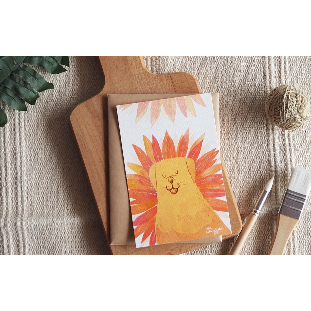 โปสการด์ ลายโกลเด้นรีทรีฟเวอร์ Golden Retriever illustration postcard 4x6 inch