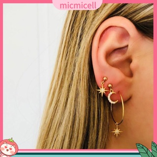 (micmicell) เครื่องประดับต่างหูห่วงห้อยจี้ดวงจันทร์ดาว rhinestone 4 ชิ้น/ชุด