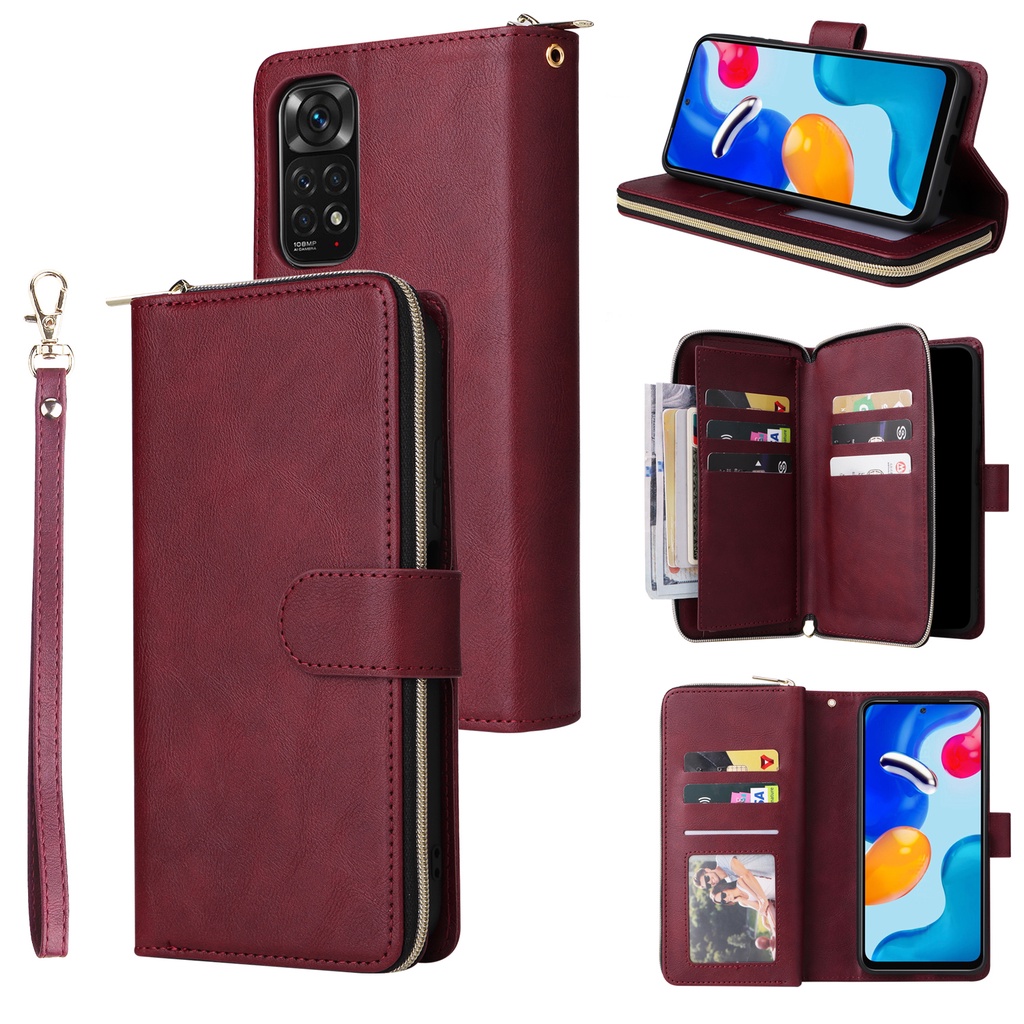 เคส for iPhone 14 15 12 11 Pro Max 6 6s 7 8 Plus SE 2020 2022 X XS XR เคสฝาพับซิปเคสหนังพร้อมช่องใส่บัตรสํ Flip Cover Zipper Wallet Case PU Faux Leather Stand Soft Silicone Bumper With Card Slots ซองมือถือ