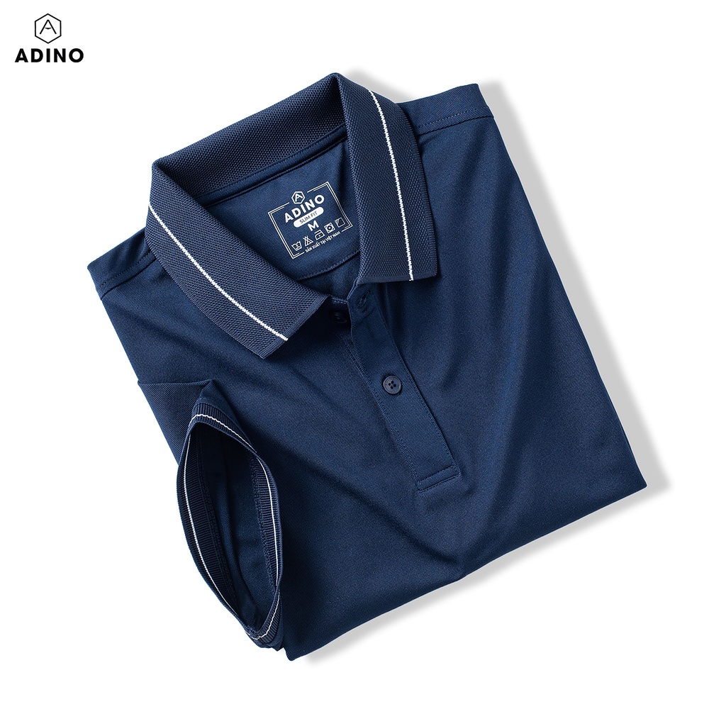 เสื้อโปโลสีน้ําเงินเข้มสตรีขลิบ ADINO ผ้าคอตตอนโพลีเอสเตอร์ไม่ระบายลุคออฟฟิศเข้ารูปอ่อนเยาว์เล็กน้อย