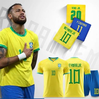 ชุดกีฬาฟุตบอล ทีมบราซิล World Cup พลัสไซซ์ สําหรับผู้ใหญ่ 2022 เสื้อกีฬาแขนสั้น ลายทีม Neymar Jersey สําหรับเด็ก 10 ชิ้น