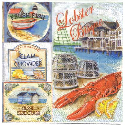 Pladao Napkin ภาพ ทะเล Lobster Bisque Beach Village กระดาษ แนพกิ้น สำหรับงานศิลปะ เดคูพาจ decoupage 