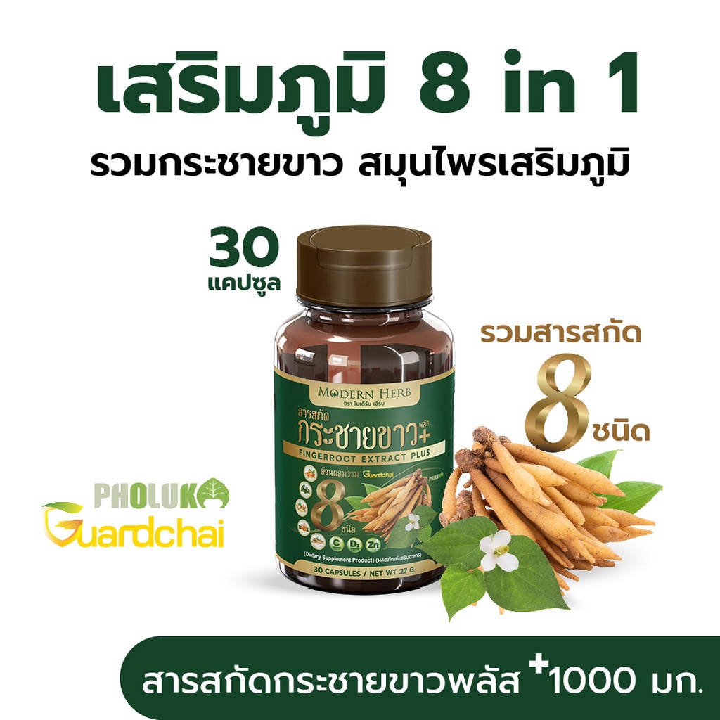 กระชายขาว พลัส 1000 มก.(ของแท้!!) ตรา Modern Herb 30 แคปซูล สูตรเข้มข้น มาตราฐาน GMP ISO