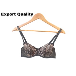 Export quality Bra ชุดชั้นใน เสื้อชั้นในซีทรู ปักลายดอกไม้ งานส่งออก ของใหม่ สีดำซีทรู 32B 34C