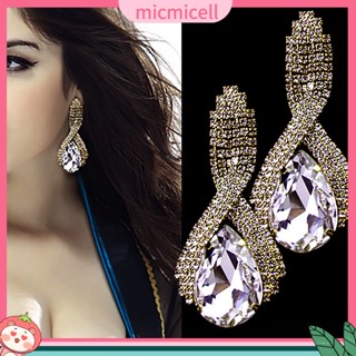 (micmicell) ต่างหูกระดุมโกลเด้น waterdrop rhinestone หรูหราสําหรับผู้หญิง