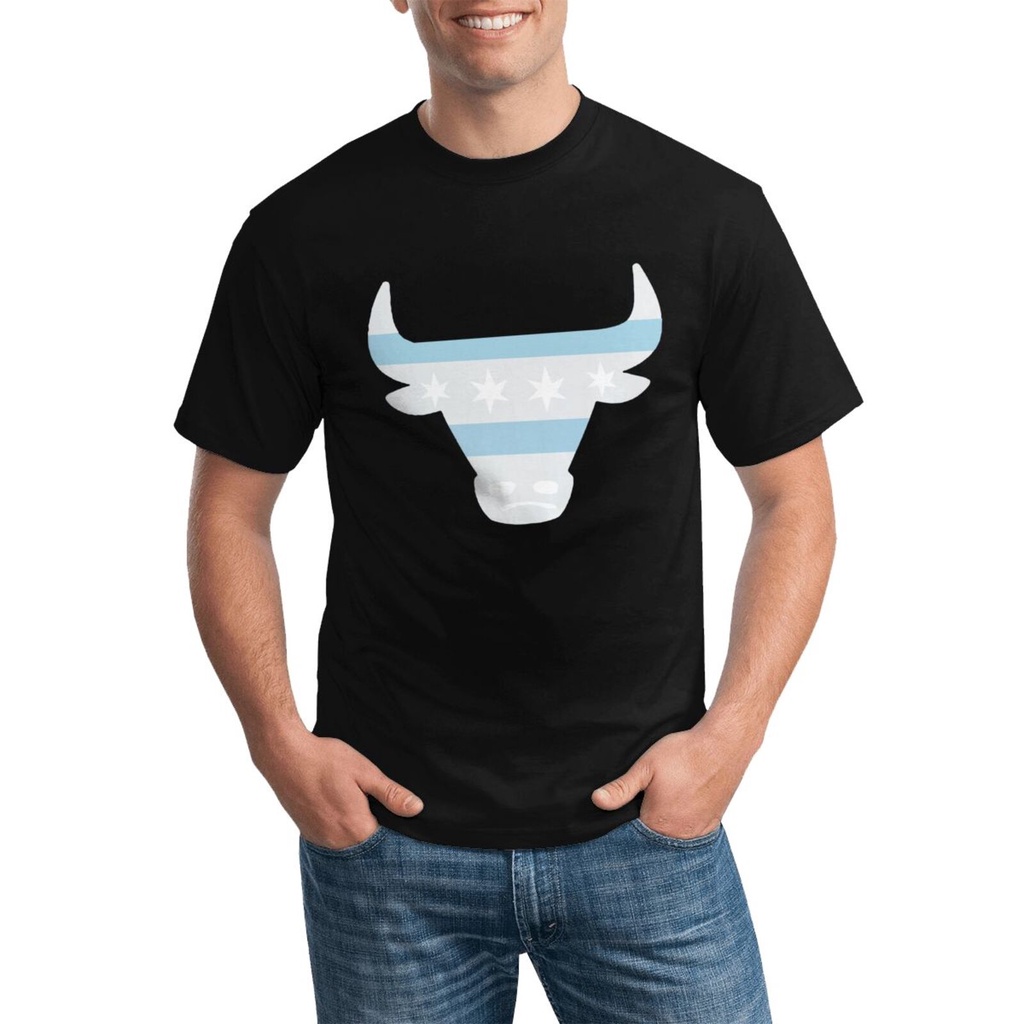 Spot Chicago Flag Bull เสื้อยืดการ์ตูน Mens Streetwear