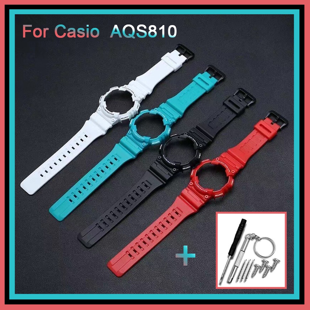 สายนาฬิกาข้อมือซิลิโคน พร้อมเคส และเครื่องมือ สําหรับ Casio AQ-S800 AQS810 AQ-S810W
