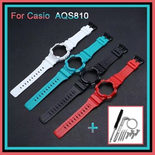 สายนาฬิกาข้อมือซิลิโคน พร้อมเคส และเครื่องมือ สําหรับ Casio AQ-S800 AQS810 AQ-S810W