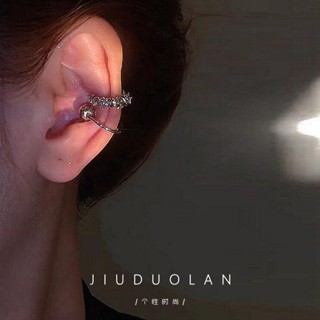 [JiuDuoLan] ต่างหูแบบหนีบ เงิน ไม่สมมาตร แฟชั่นเกาหลี หรูหรา