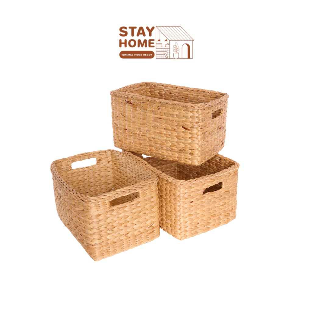 (ขายดีที่สุด)กล่องผักตบชวา ตะกร้าสาน stayhome กล่องจัดระเบียบบ้าน
